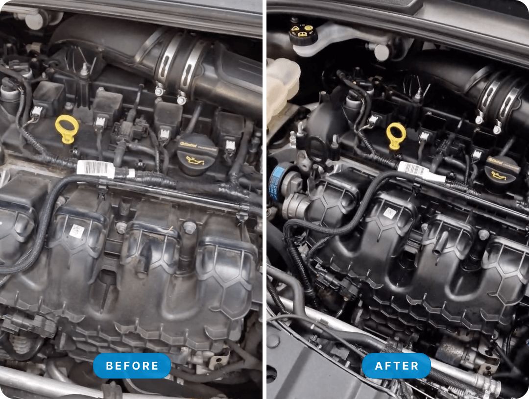 Engine Bay Restoration before and after